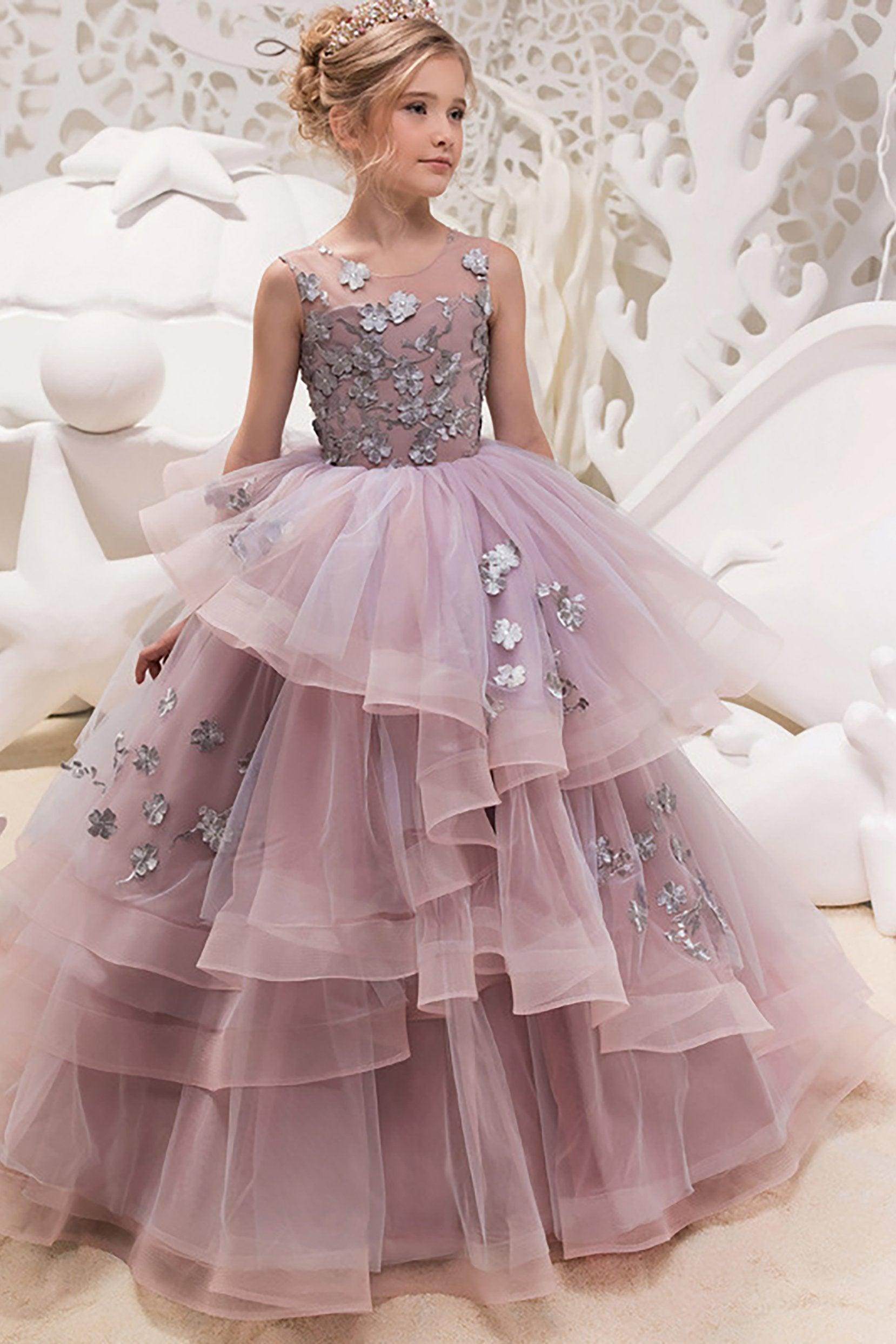 Ball Gown Floor Length Tulle Lace Flower Girl Dress CF0336 - COCOMELODY